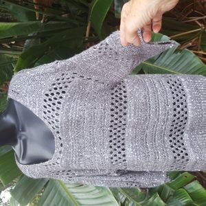 Roz and Ali crochet silver top